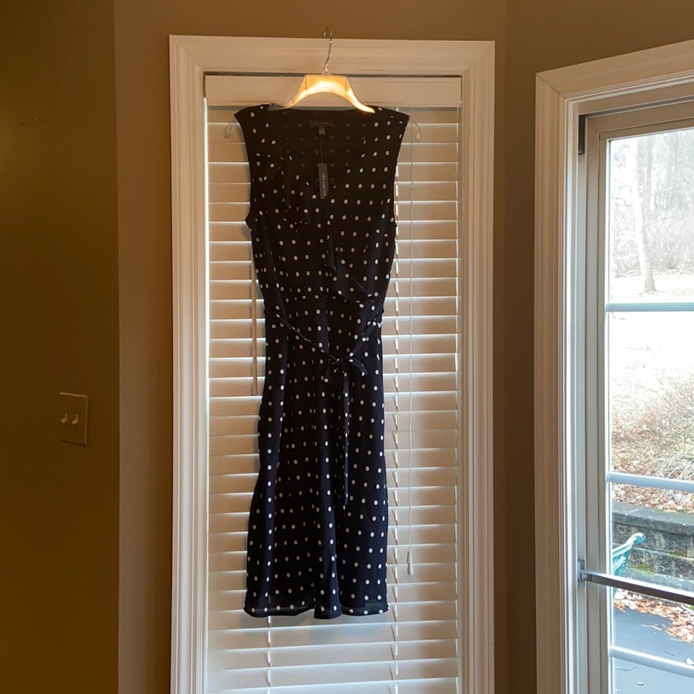 The Limited. Sleeveless ruffled-front polka dot dress.